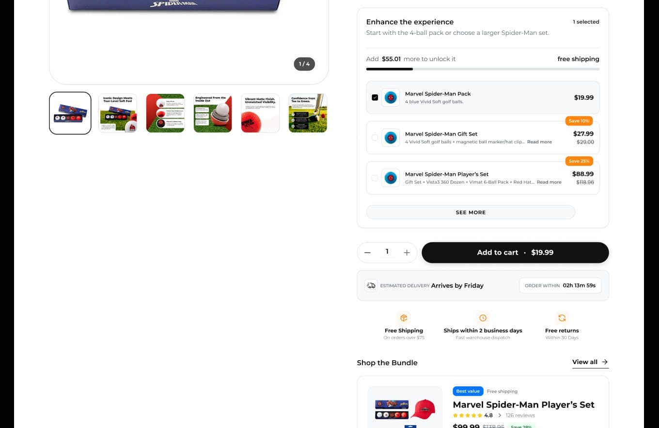 Volvik “Enhance the experience” add-ons on desktop