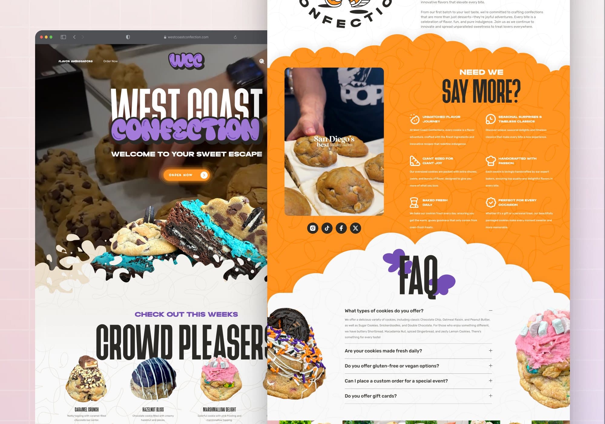 West Coast Confection homepage and about page