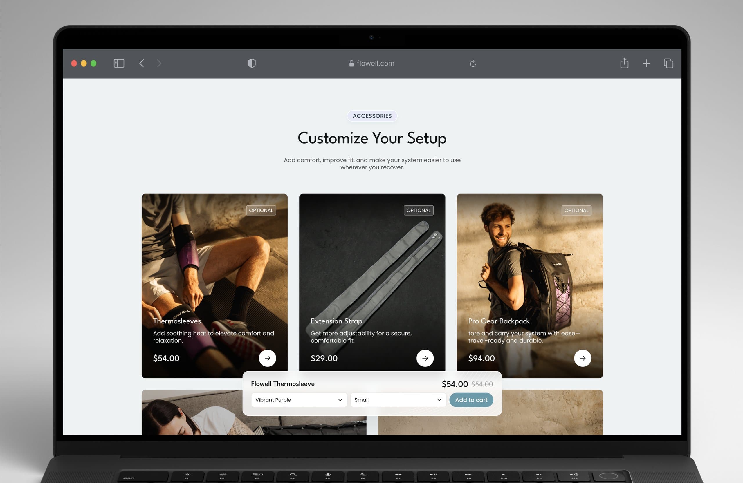 Flowell “Customize your setup” section on a laptop