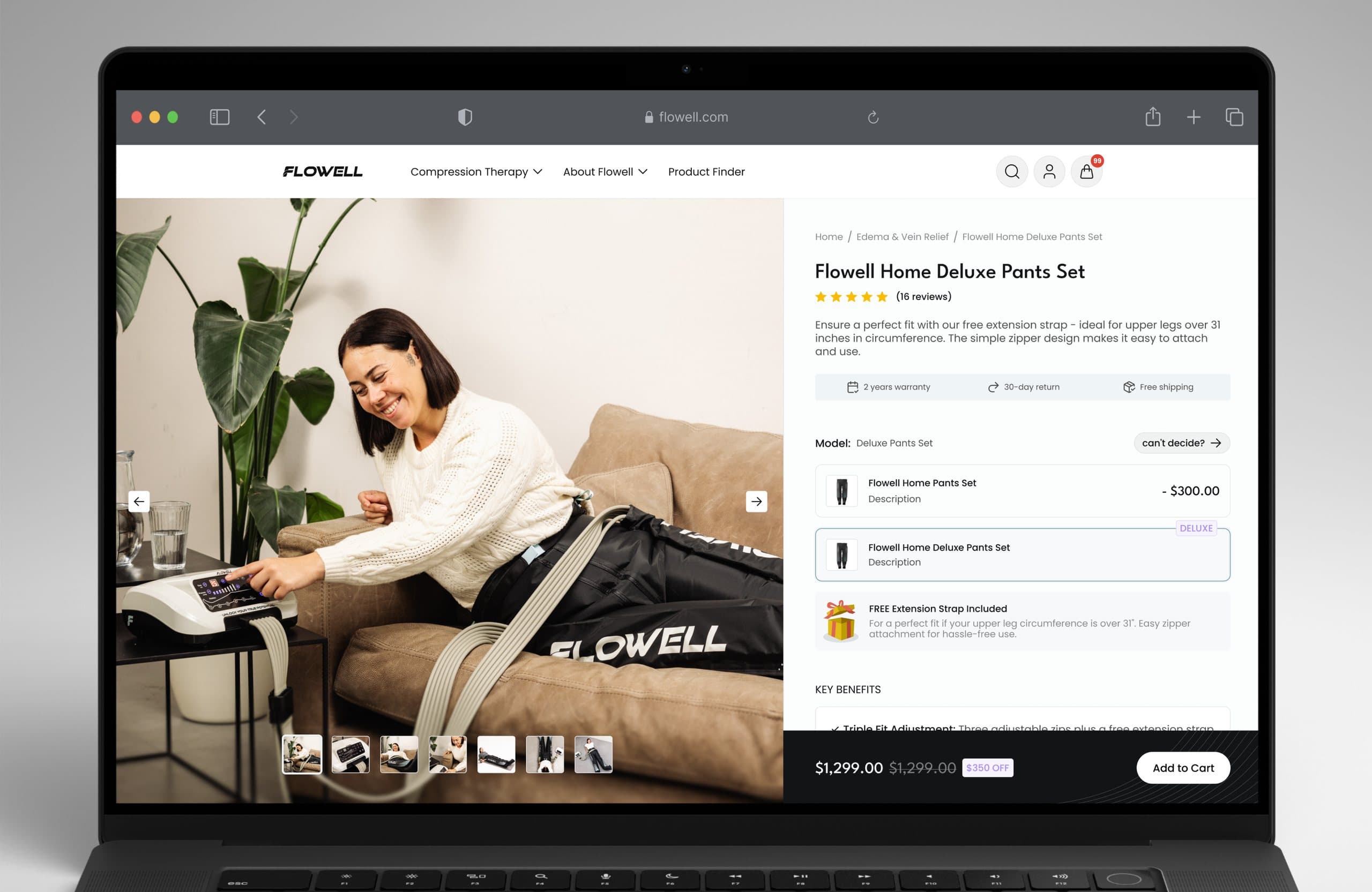 Flowell product page on a laptop