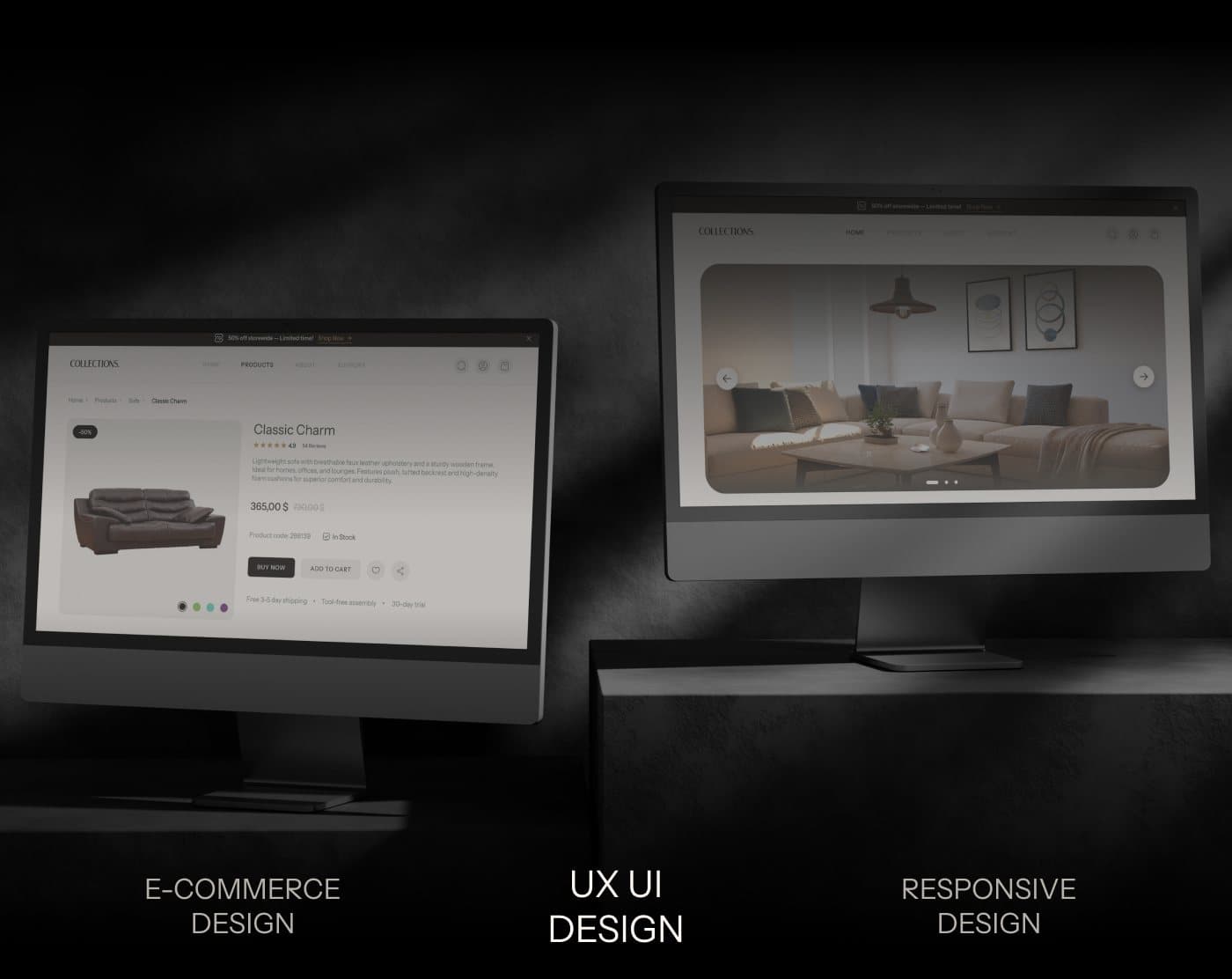 Collections product page on two displays
