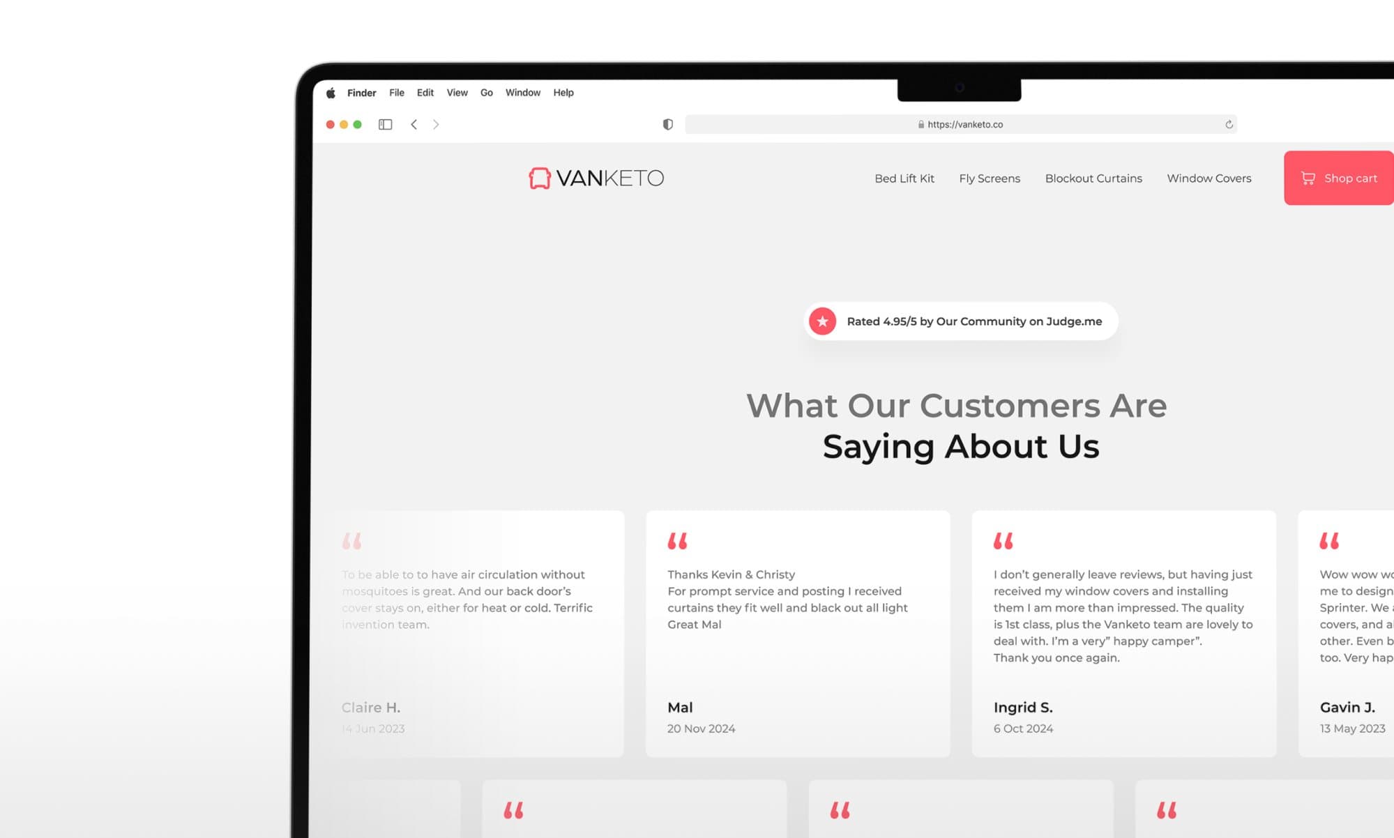 Vanketo website customer reviews page