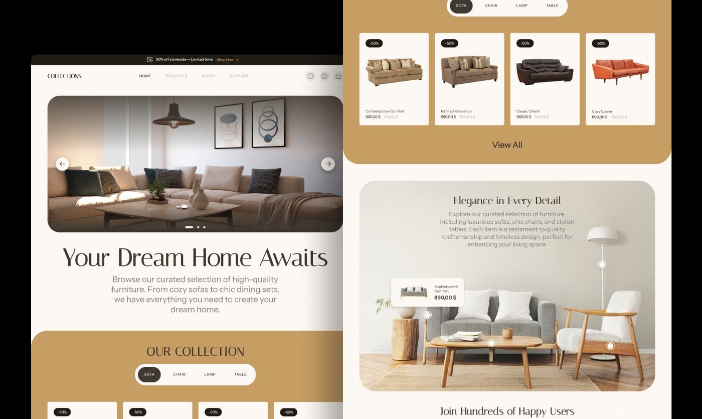 Collections homepage on desktop and mobile