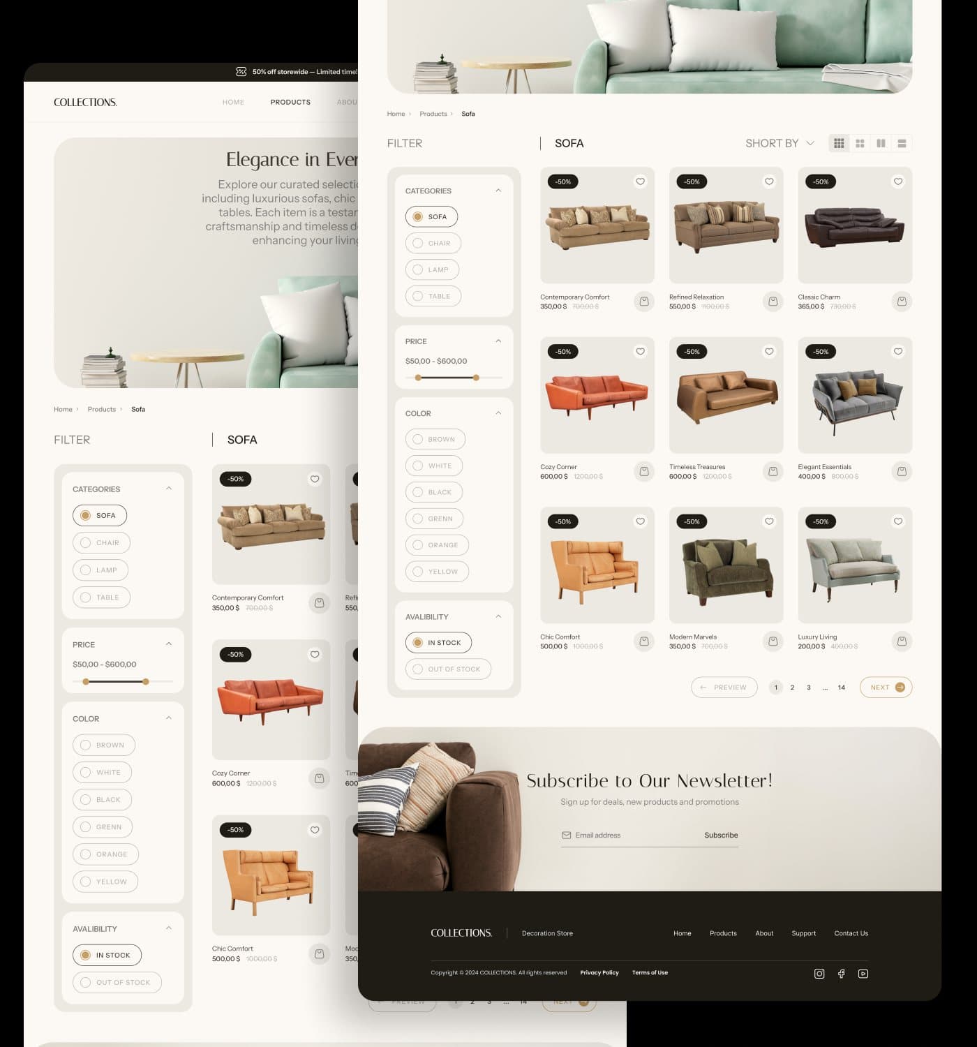 Collections product listing on desktop and mobile