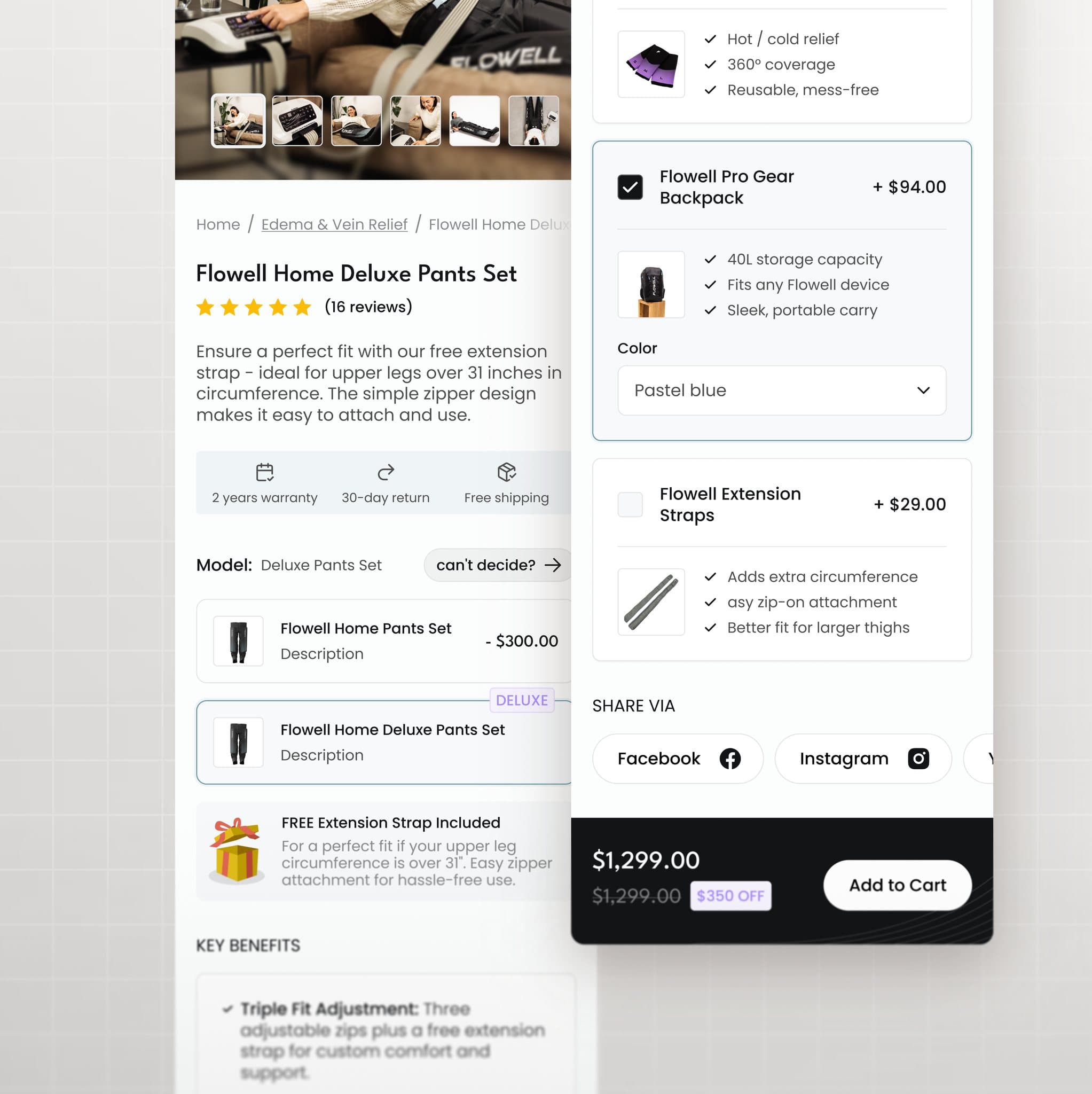 Flowell add-ons and cart bar on a phone