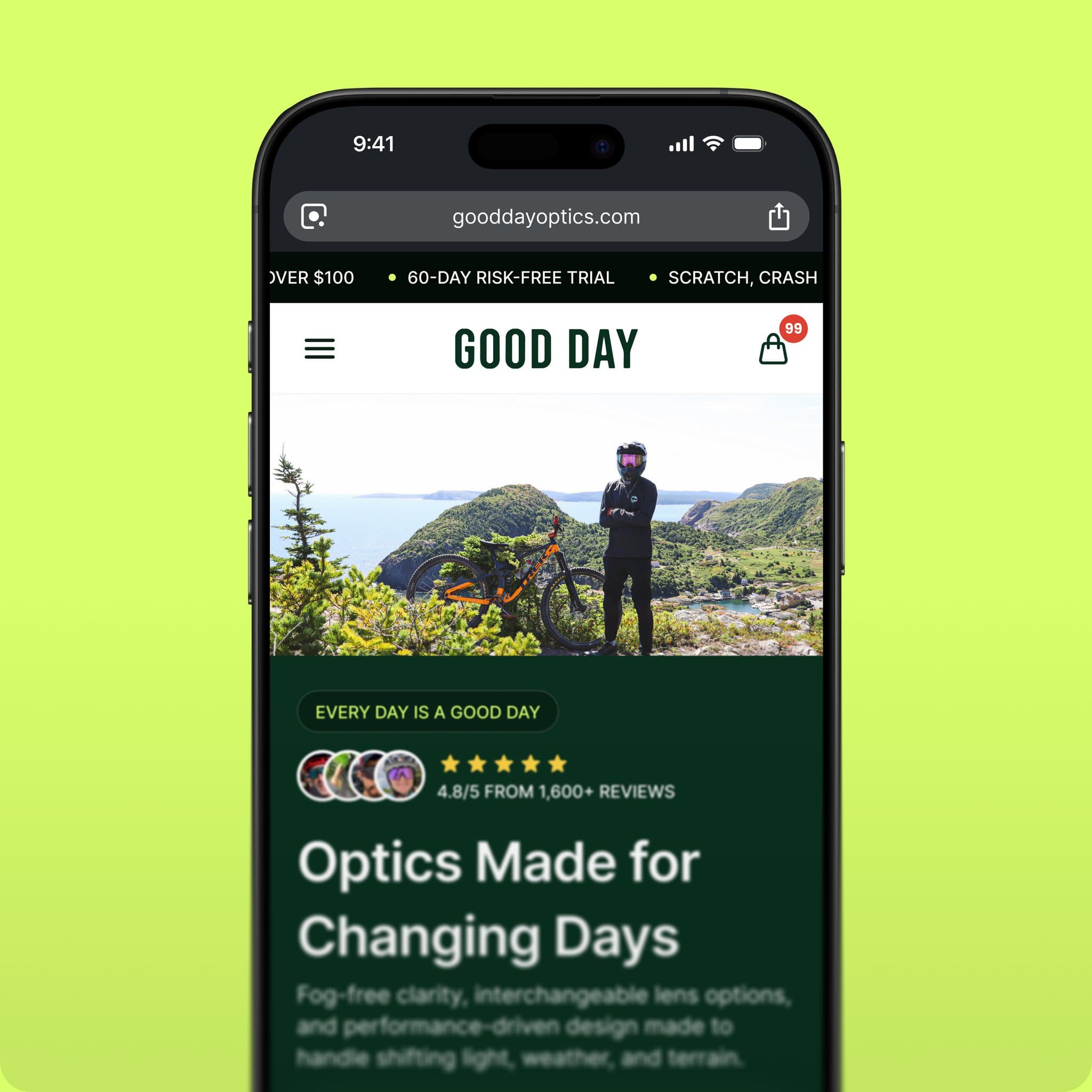 The redesigned GoodDay Optics homepage