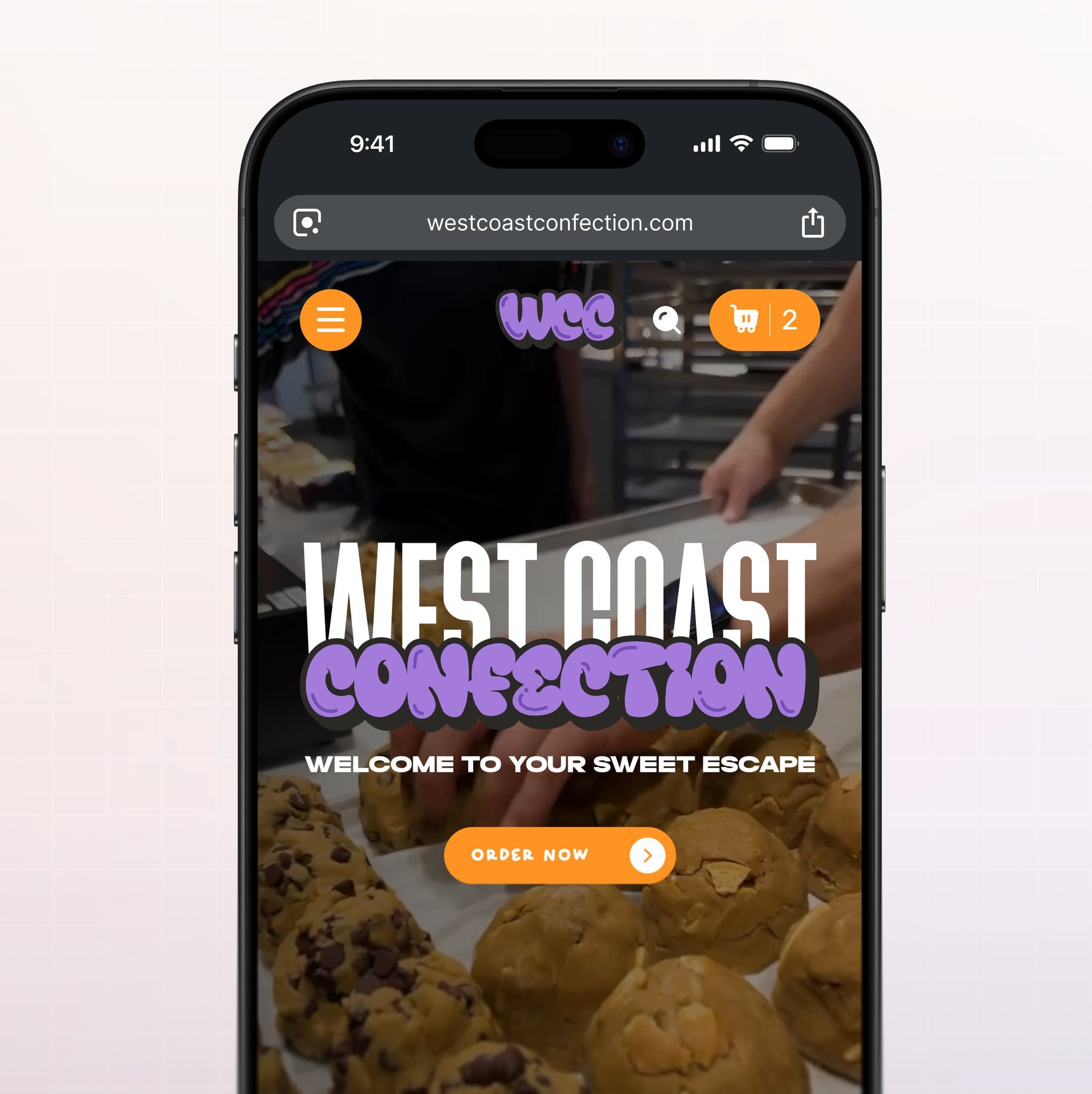 West Coast Confection homepage on a phone
