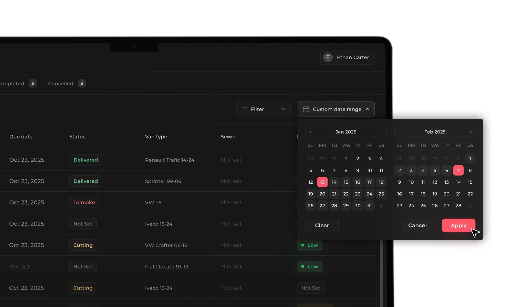 Vanketo custom date range filter