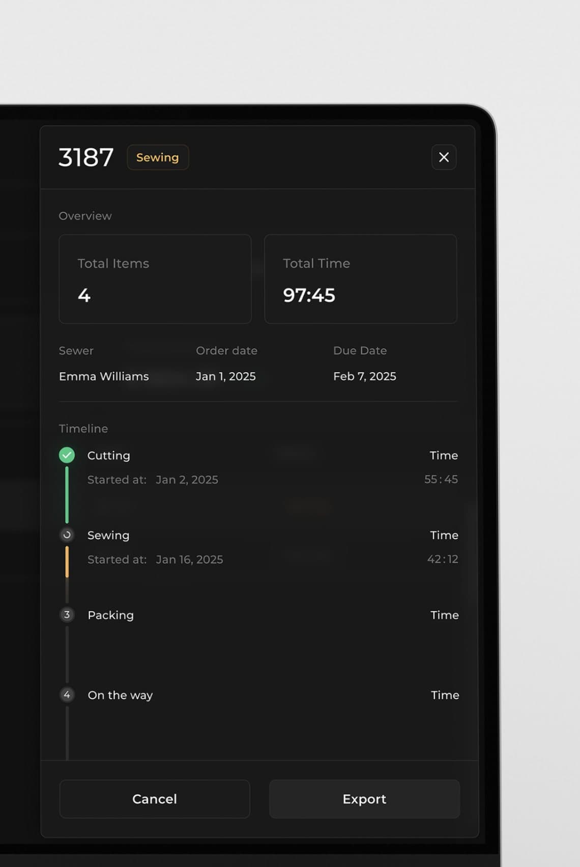 Vanketo order drawer with timeline