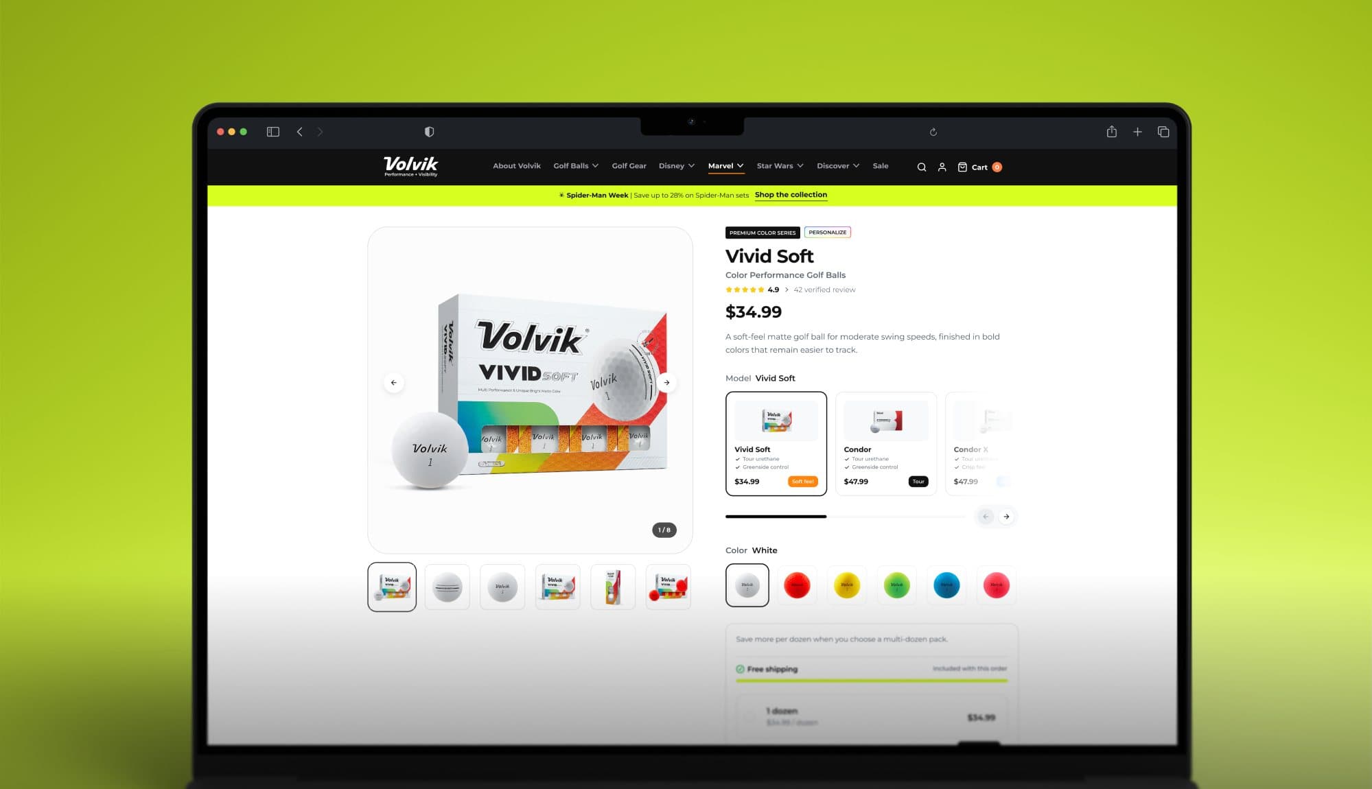 Volvik product page on a laptop